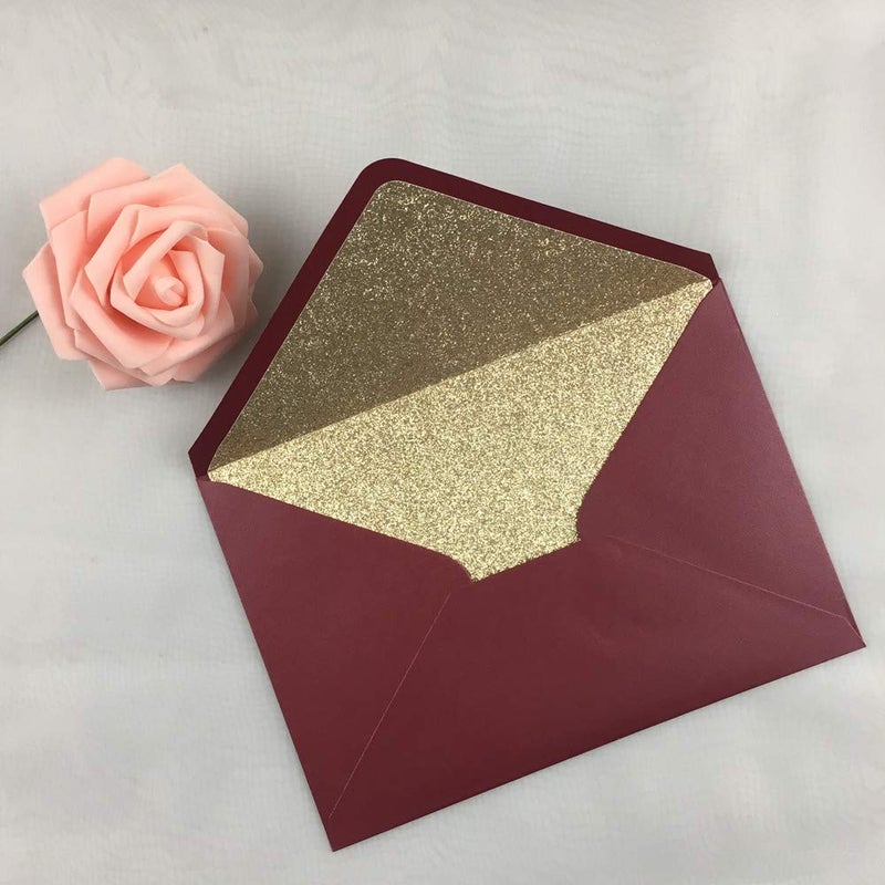 Lucky Star 25 PCS Pearl Burgundy with Rose Gold glitter Envelopes A7 ,5.35 x 7.7 inches, Perfect for 5x7 Wedding Invitation Cards,Birthday Greeting RSVP Invite - Image 2